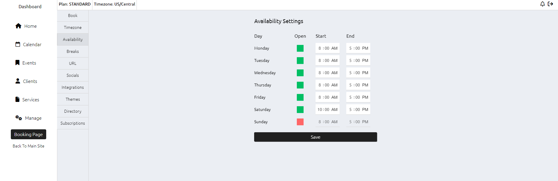 Omnibooking availability settings