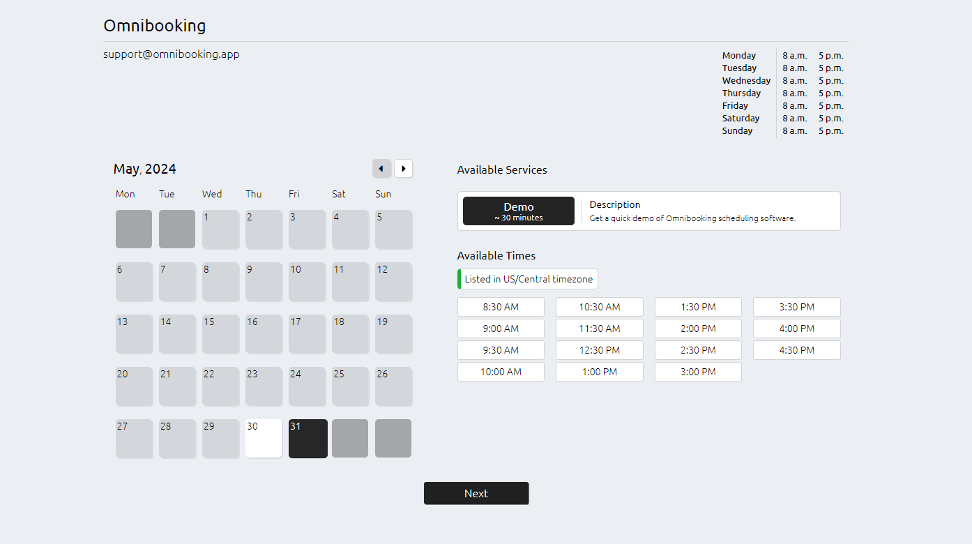 Omnibooking booking page example