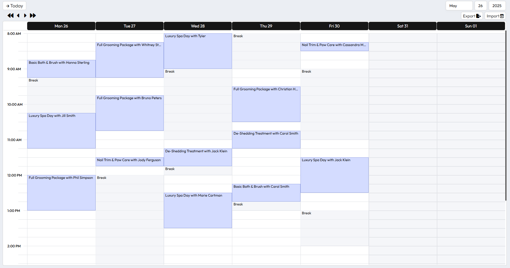 Omnibooking calendar demo view.