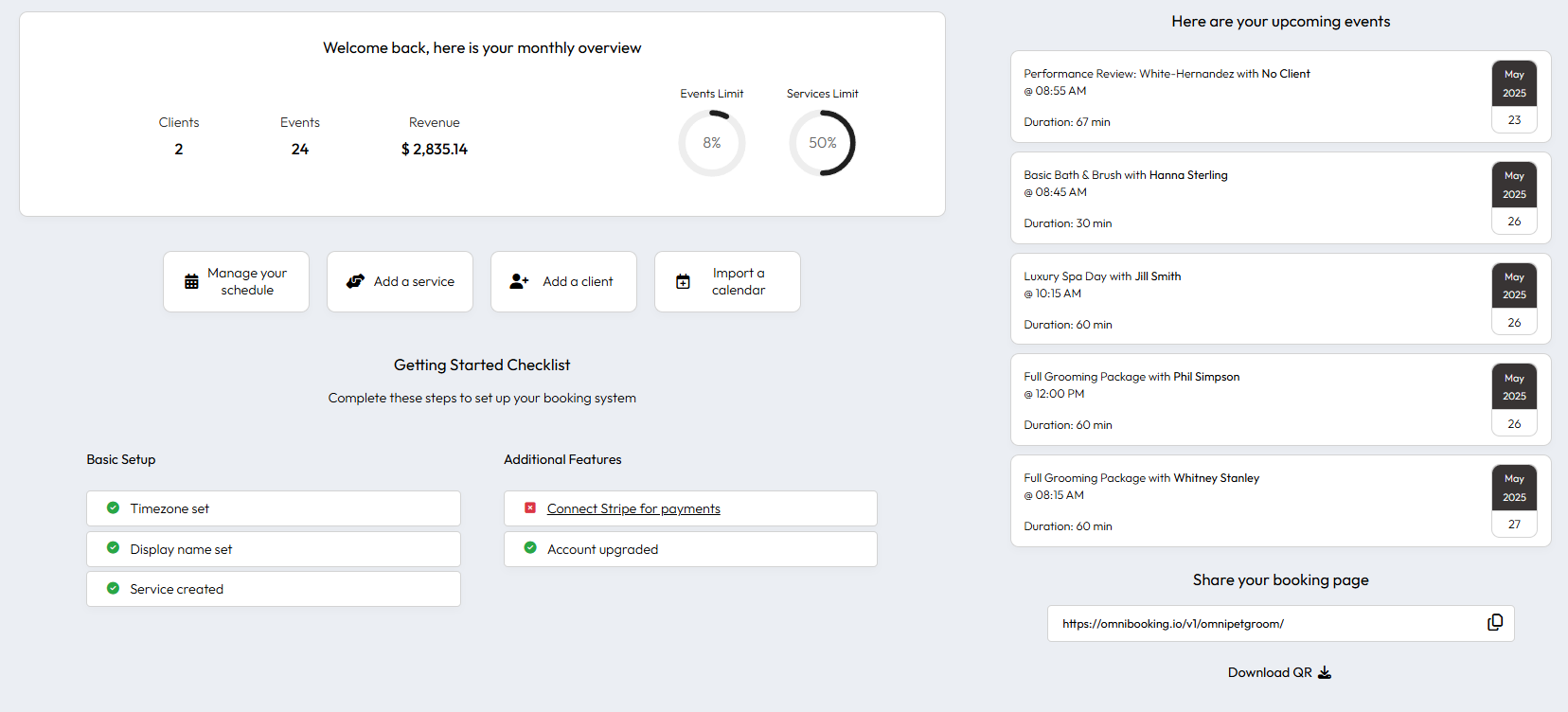 Omnibooking main dashboard demo view.