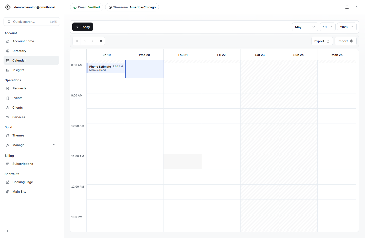 Calendar view showing available appointment dates and scheduled bookings