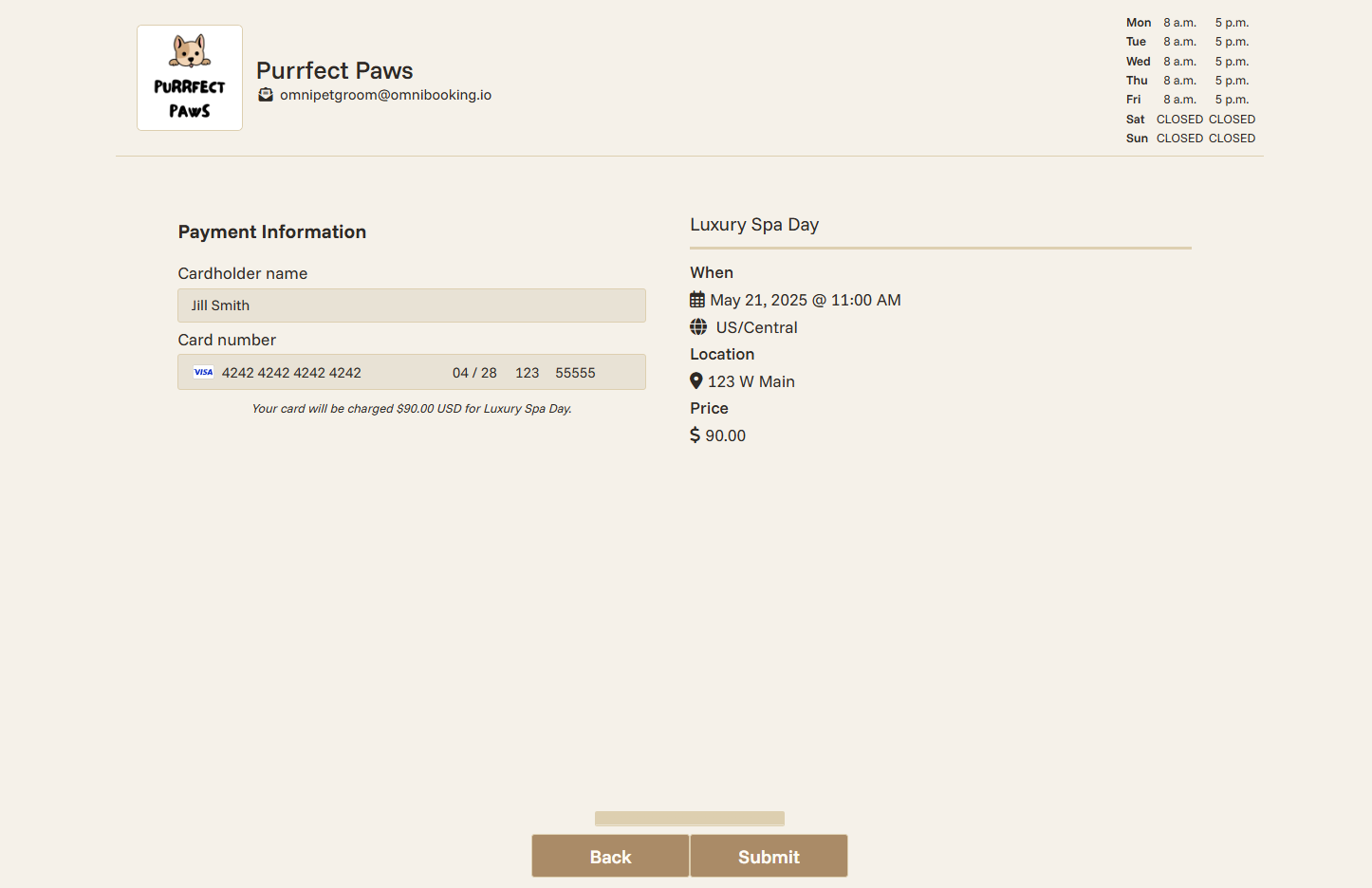 Grooming booking step 4: Payment/paywall