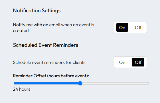 Reminder settings page